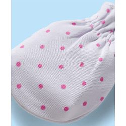 Babyhug 100% Cotton Knit Mittens & Booties Set with Polka Dot Print - White