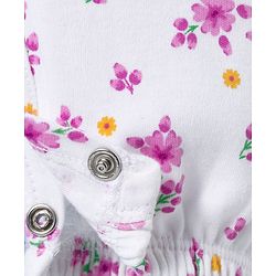 Babyhug 100% Cotton Knit Full Sleeves Romper With Floral Print & Hairband - White