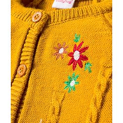 Babyhug Knitted Full Raglan Sleeves Sweater Set With Floral Embroidery - Yellow