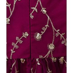Babyhug Mesh Woven Half Sleeves Ethnic Dress With Floral Embroidery & Sequin Detailing - Wine