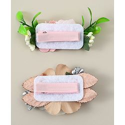 Babyhug Alligator Clips with Floral Applique - Beige & Pink