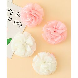 Babyhug Bow and Butterfly Clips With Floral Applique Set of 2 - Offwhite & Pink