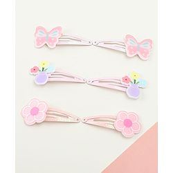 Babyhug Hair Clips with Butterfly & Floral Applique Pack of 6 - Pink