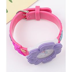Babyhug Free Size Floral Shaped Analog Watch With Butterfly Applique - Dark Pink
