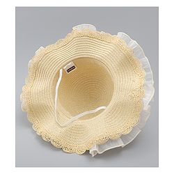 Babyhug Straw Hat With Floral Applique Beige - Diameter 16 cm