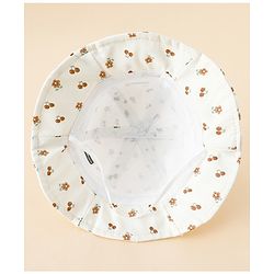 Babyhug Bucket Hat with Floral Print & Bow Applique Brown - Diameter 16 cm