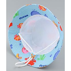 Babyhug Bucket Hat with Sea Life Print Light Blue - Diameter 17 cm