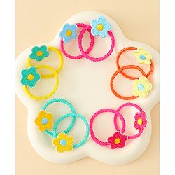 Babyhug Hair Rubber Band with Floral Applique Pack of 10 - Multicolor