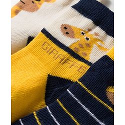 Cute Walk by Babyhug Knit Ankle Length Antibacterial Socks With Animal Design Pack Of 3 - Yellow