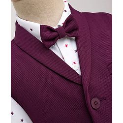 Babyhug Woven Full Sleeves 3 Piece Party Suit With Star Print & Bow - Wine