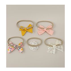 Babyhug Headbands with Bow & Floral Applique Pack of 5 - Pink Yellow & White