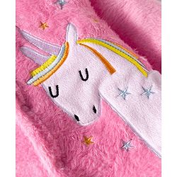 Babyhug Velour Knit Full Sleeves Footed Sleepsuit With Unicorn Embriodery - Pink