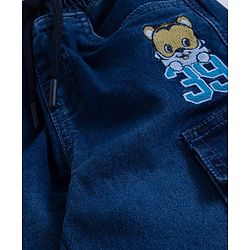 Babyhug Denim Full Length Washed Jeans With Stretch & Text Embroidery - Navy Blue