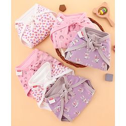 Babyhug 100% Interlock Cotton Double Layer Nappy Rabbit, Rainbow and Flower Print Pack of 6 Small Size| Machine Washable| Soft & Skin Friendly| Tie Knot Style