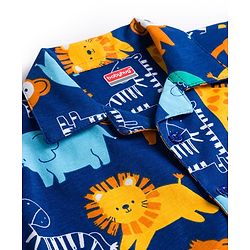 Babyhug Cotton Knit Full Sleeves Co-ords Night Suit With Animal Print - Navy Blue
