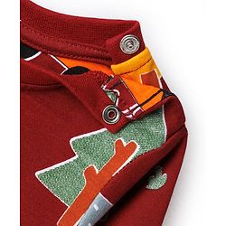 Babyhug Cotton Knit Full Sleeves Co-ords Night Suit With Vehicle Print - Marroon