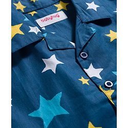Babyhug Cotton Woven Full Sleeves Co-ord Night Suit With Star Print - Navy Blue
