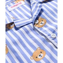 Babyhug Cotton Woven Full Sleeves Co-ords Night Suit With Animal Print - Blue