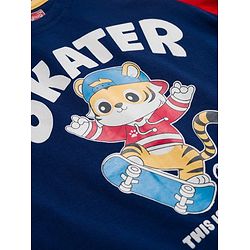 Babyhug Cotton Knit Full Raglan Sleeves T-Shirt With Animal Print - Navy Blue & Red