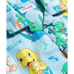 Babyhug Cotton Woven Full Sleeves Co-ord Night Suit With Dino Print - Light Blue