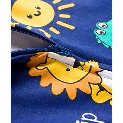 Babyhug Cotton Knit Full Sleeves Footed Sleepsuit With Animal Print - Navy Blue
