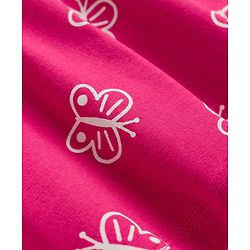 Babyhug Cotton Knit Full Sleeves Co-ord Night Suit With Butterfly Print - Dark Pink