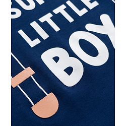 Babyhug 100% Cotton Knit Full Sleeves Romper With Text Print & Bow Applique - Navy Blue