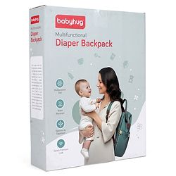 Babyhug Multipurpose Structured Diaper Backpack| Wide Opening Frame| Multi-Pocket Organizer| Dual Carry Handles| Wipes Dispenser| Charger Cable Opening| Stroller Clip | Capacity- 17L - Blue