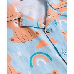 Babyhug Cotton Knit Full Sleeves Co-ords Night Suit With Animal Print - Blue