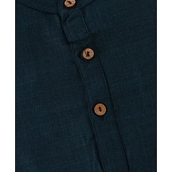 Babyhug Woven Full Sleeves Kurta Pyjama Set With Floral Embroidered Nehru Jacket - Navy Blue