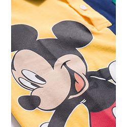Babyhug Disney Single Jersey Knit Half Sleeves Cut & Sew Polo T-Shirt with Mickey Mouse Graphic - Multicolor
