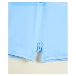 Babyhug Half Raglan Sleeves Printed Legged Swimsuit with Cap - Light Blue
