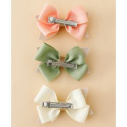 Babyhug Free Size Bow Clips Pack of 3 - Pink white & Green