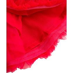 Babyhug Mesh Woven Frill Sleeves Solid Colour Frilled Dress with Bow Applique - Red