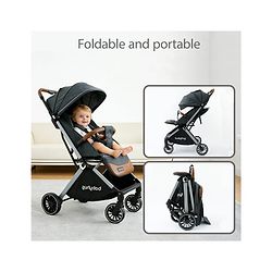 Babyhug Auto-fold Baby Stroller with Concealed Linked Brake - Black| One-Hand Compact Fold| 5-Point Harness| Shock Absorbing Wheels| Travel-Friendly| 0-3 Years Boys & Girls| Reclining Seat| PU Handle