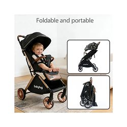 Babyhug Auto-fold Baby Stroller with Concealed Linked Brake - Black| One-Hand Compact Fold| Aluminium frame pram with One Click fold| Shock Absorbing Wheels| Travel-Friendly| 0-3 Years Boys & Girls| Reclining Seat| PU Handle