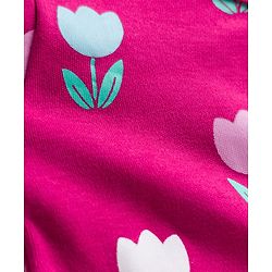 Babyhug Cotton Knti Full Sleeves Footed Sleepsuit With Floral Print & Headband - Pink