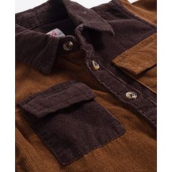Babyhug Cotton Woven Full Sleeves Cut & Sew Design Solid Corduroy Shirt With Text Patch - Brown