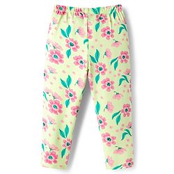 Babyhug Cotton Lycra Knit Full Length Leggings With Floral Print Pack Of 3 - Pink Red & Yellow