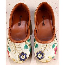Cute Walk by Babyhug Slip On Mojaris with Floral Embroidery - Beige