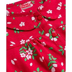 Babyhug Cotton Knit Full Sleeves Co-ord Night Suit With Floral Print - Red