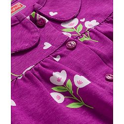 Babyhug Cotton Knit Full Sleeves Co-ord Night Suit With Floral Print - Purple