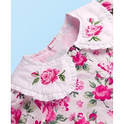 Babyhug Cotton Woven Half Sleeves Top With Floral Print - White