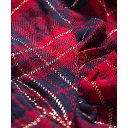 Babyhug Cotton Lurex Woven Full Sleeves Top With Checks & Frill Detailing - Red