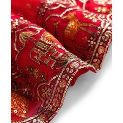 Babyhug Georgette Woven Frill Sleeves Lehenga Choli Set With Floral Embroidery & Dupatta - Red