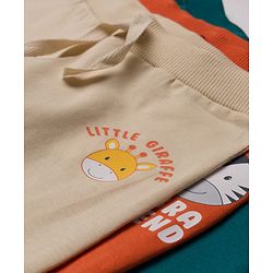 Babyhug Cotton Single Jersey Knit Full Length Lounge Pant With Animal Print Pack Of 3 - Teal Blue Orange & Beige
