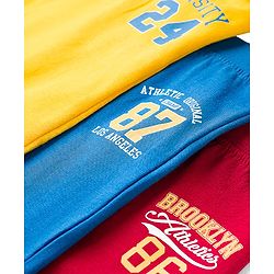 Babyhug Cotton Knit Full Length Lounge Pant With Text Print Pack Of 3 - Yellow Red & Blue
