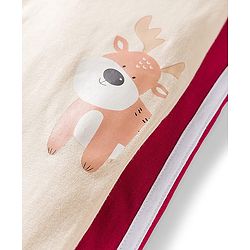 Babyhug Cotton Knit Full Length Lounge Pants with Animal Print & Tape Detailing - Red & Cream