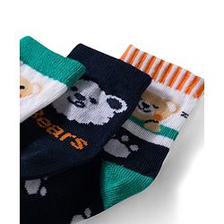 Cute Walk by Babyhug Non Terry Knit Ankle Length Anti Bacterial Socks With Stripes & Animal Design Pack of 3 - Green Navy Blue & White