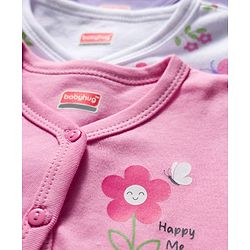 Babyhug 100% Cotton Interlock Knit Full Sleeves Jhablas With Floral Print Pack Of 3 - Purple Pink & White